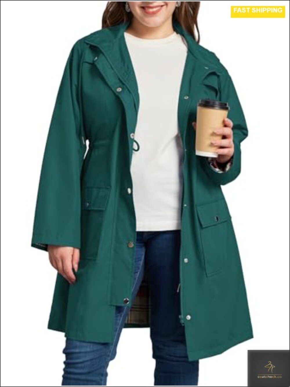 Plus Size Waterproof Raincoat Women Hooded Windbreaker Trench Jacket with